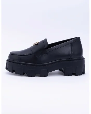 Pantofi loafer din piele cu detaliu metalic Astra, Negru
