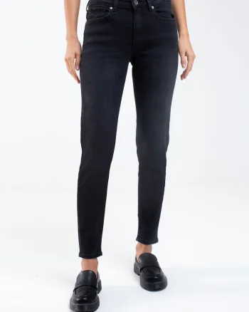 Blugi conici cu talie medie Maila, Negru, Negru