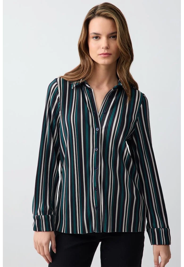 Camasa cambrata cu model in dungi, Negru/Bej/Verde persan