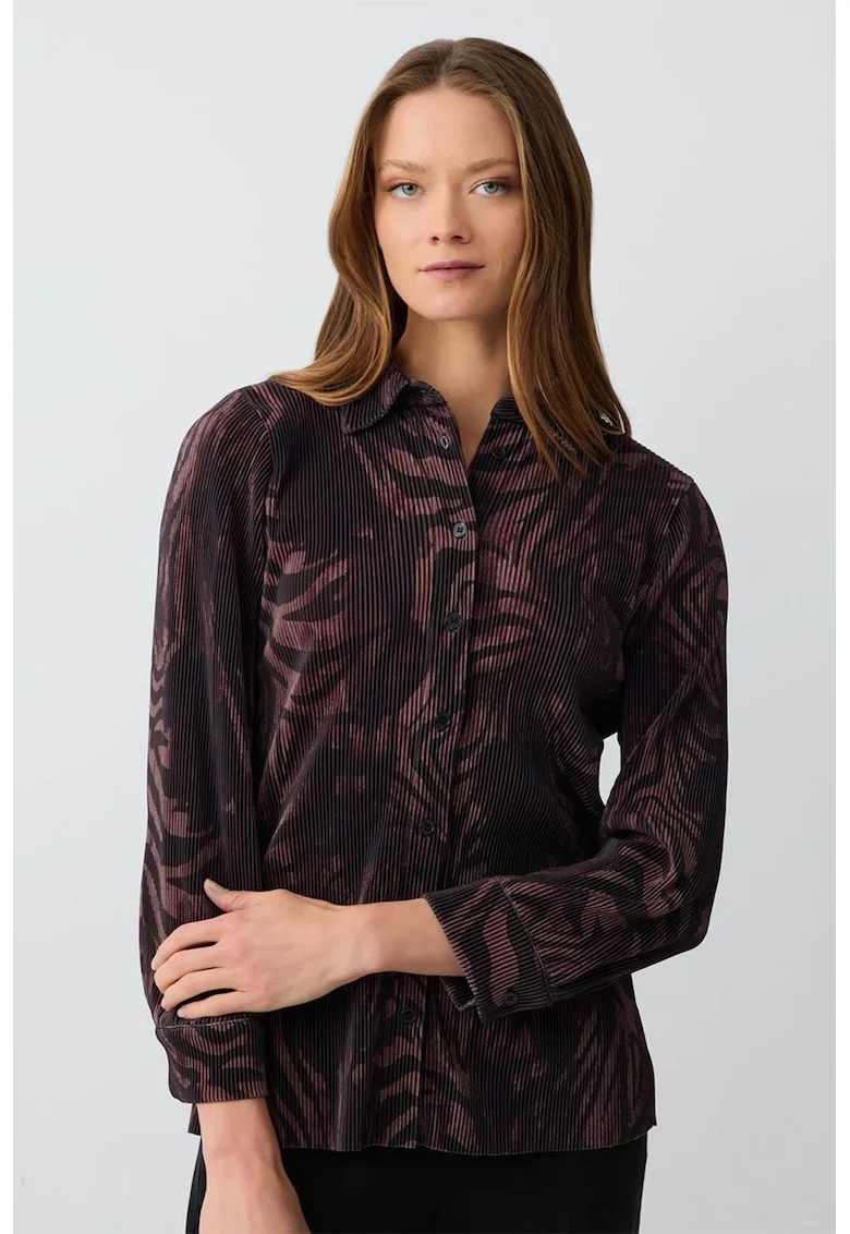 Camasa cu model animal print, Maro inchis/Transparent