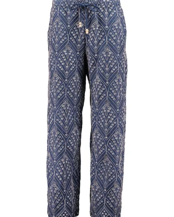 Pantaloni cu imprimeu si snur, Albastru prafuit/Bej deschis