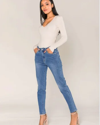 Blugi dama mom fit  albastru inchis P189-5 M7 17156, Albastru inchis