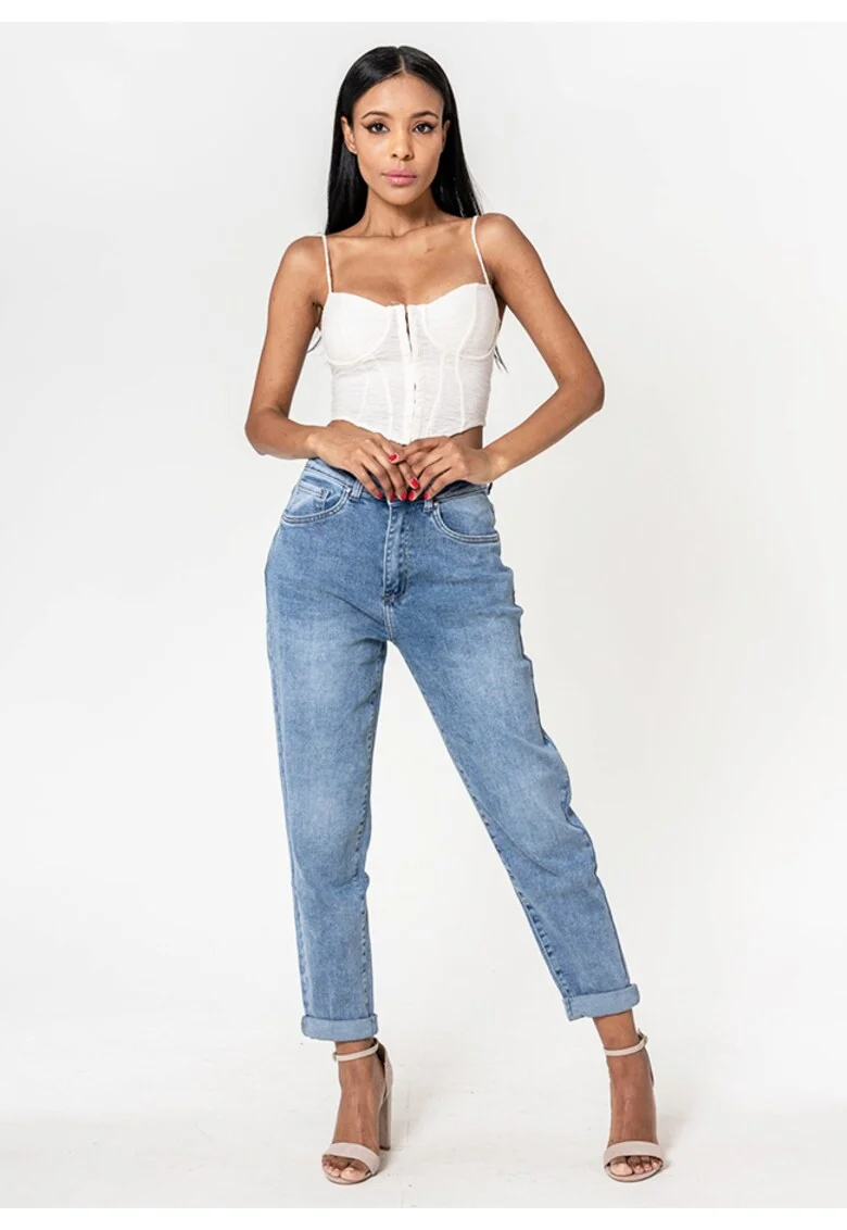 Blugi dama mom fit  albastru P502-21 M7 17150, Albastru
