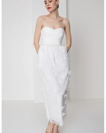 Rochie cu broderie si margele, fara maneci, Alb