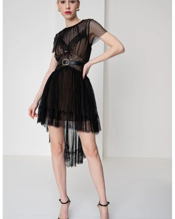 Rochie scurta din tul, Negru/Maro/Transparent
