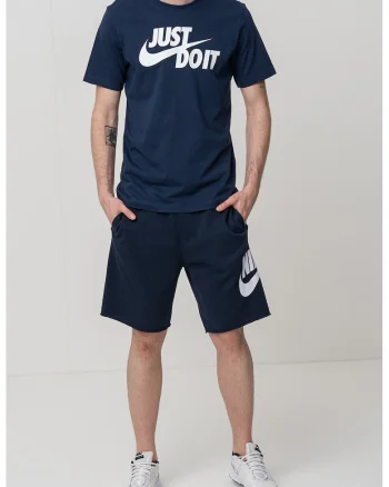 Tricou de bumbac cu imprimeu logo si text Swoosh, Alb/Bleumarin