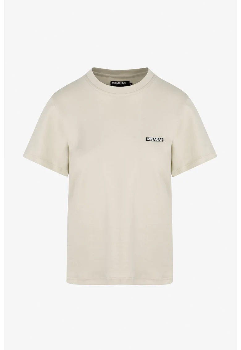 Tricou cu decolteu la baza gatului si logo discret, Bej