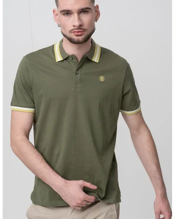 Tricou polo slim fit, Galben pal/Verde feriga