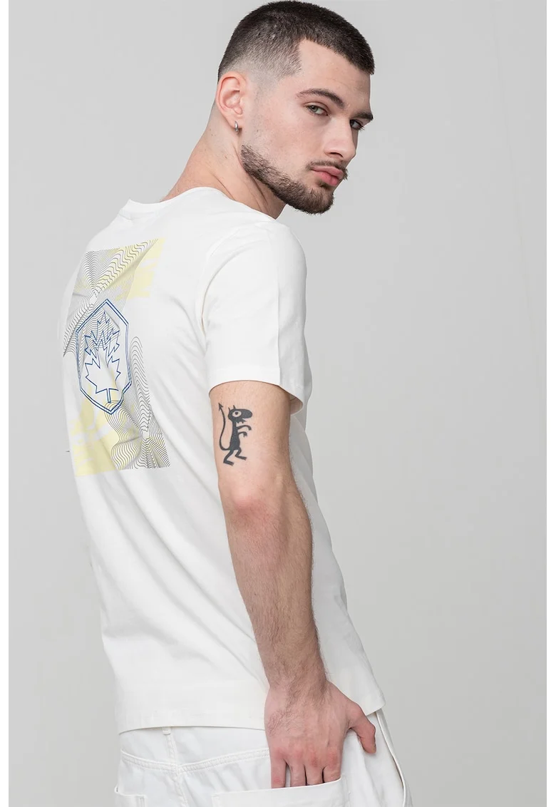 Tricou din amestec de bumbac cu imprimeu, Albastru royal/Alb murdar