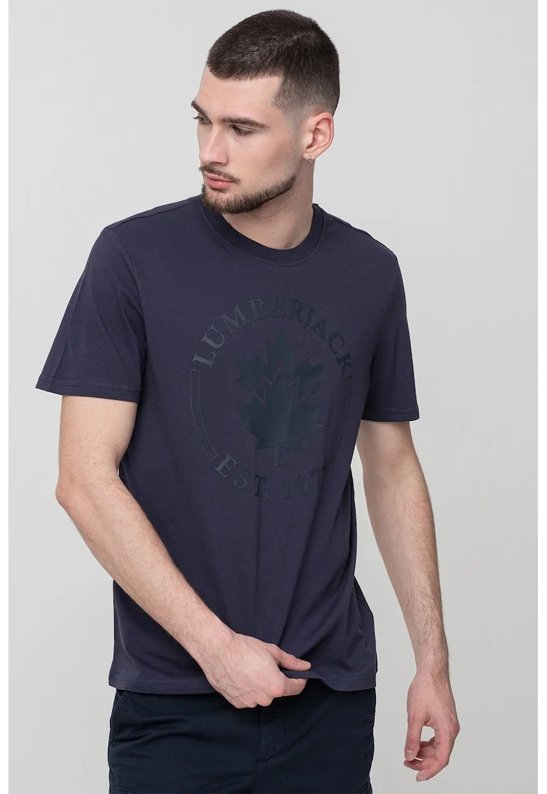 Tricou de bumbac cu logo supradimensionat, Albastru ultramarin