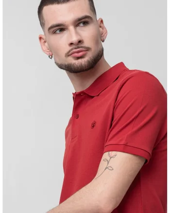 Tricou polo de bumbac pique, Rosu