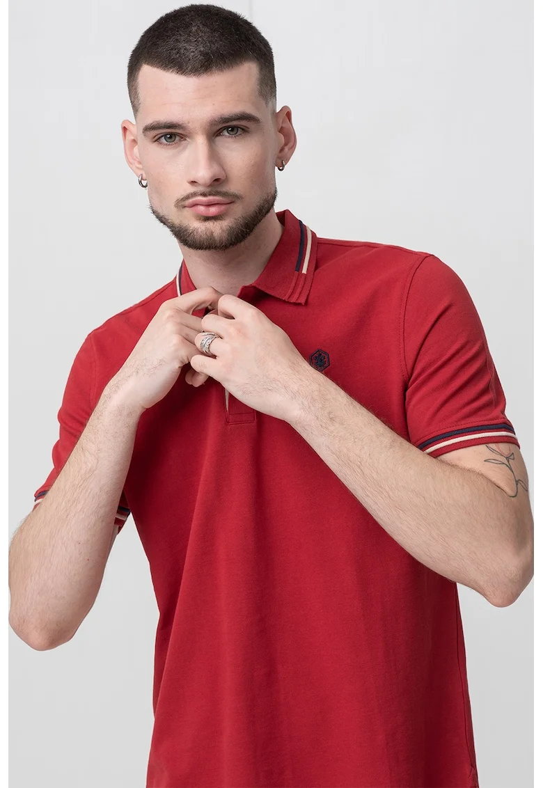 Tricou polo din material pique, Rosu/Alb fildes