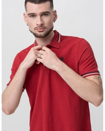 Tricou polo din material pique, Rosu/Alb fildes