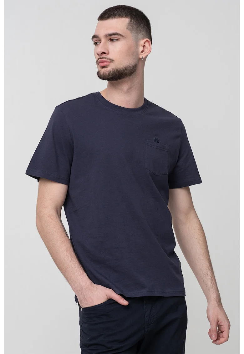 Tricou cu decolteu la baza gatului si buzunar pe piept, Bleumarin