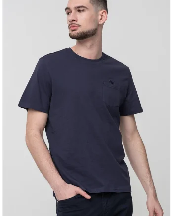 Tricou cu decolteu la baza gatului si buzunar pe piept, Bleumarin