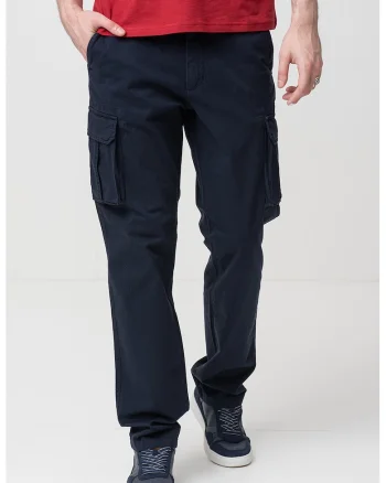 Pantaloni cargo uni, Albastru inchis