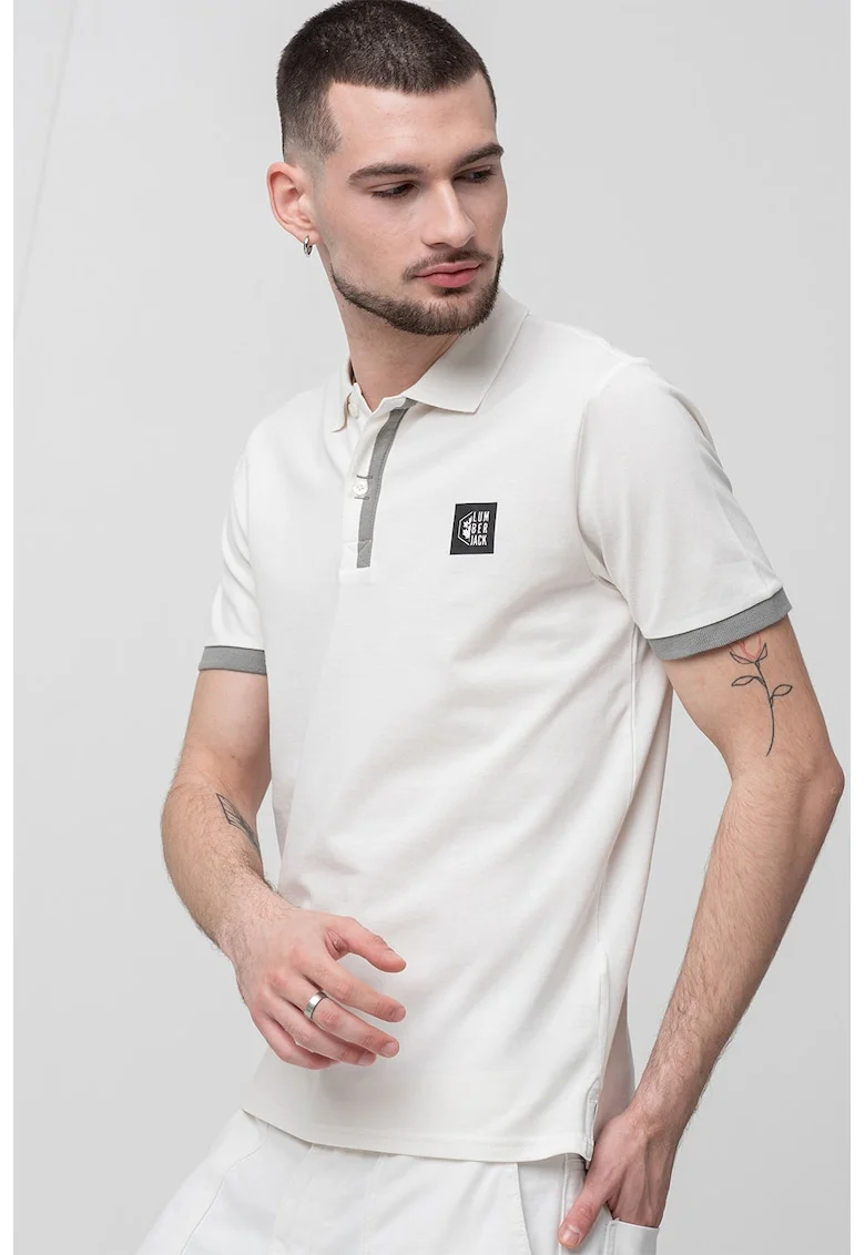 Tricou polo slim fit cu logo, Gri/Alb murdar