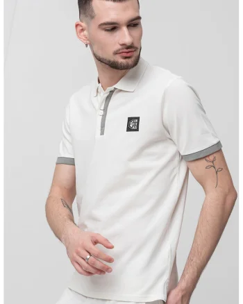 Tricou polo slim fit cu logo, Gri/Alb murdar