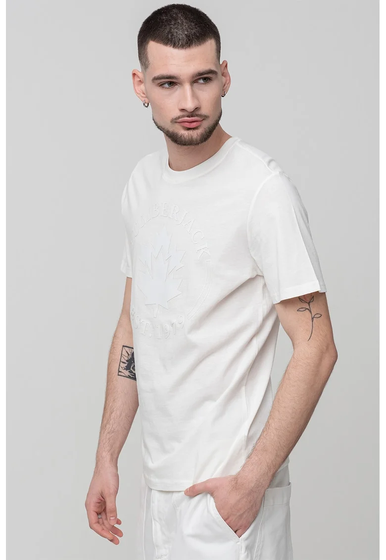 Tricou de bumbac cu logo supradimensionat, Alb murdar