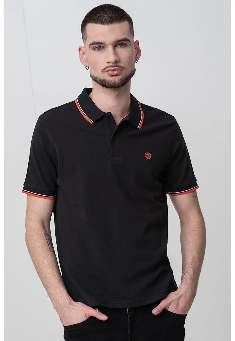 Tricou polo din material pique si logo discret, Rosu/Negru