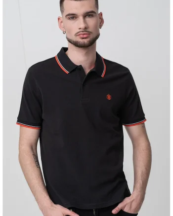 Tricou polo din material pique si logo discret, Rosu/Negru