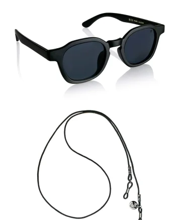 Ochelari de soare pantos unisex cu lant, Negru