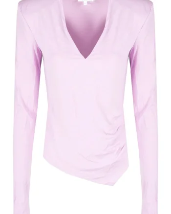 Bluza cu decolteu in V si fronseuri, Lila, 34