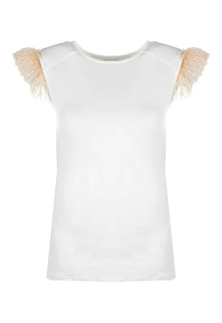 Top cu pene artificiale, Alb,