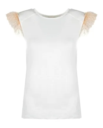 Top cu pene artificiale, Alb,