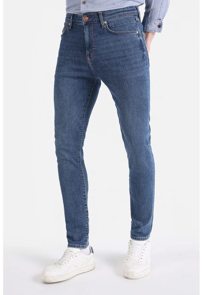 Blugi skinny cu aspect decolorat, Albastru