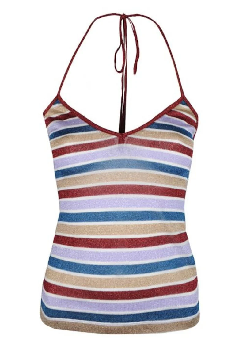 Top cu decolteu halter si model in dungi,
