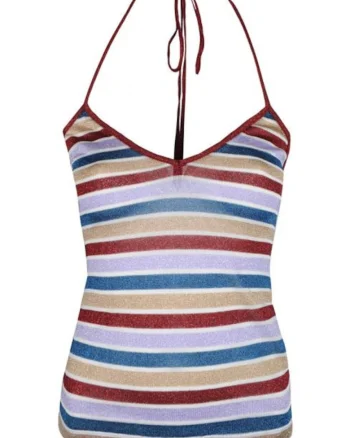 Top cu decolteu halter si model in dungi,