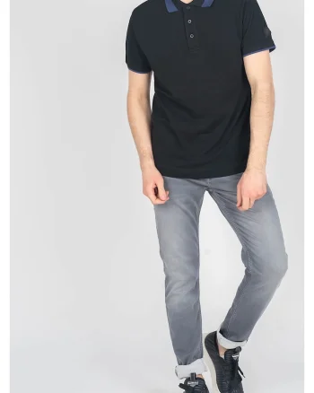 Tricou polo din bumbac cu guler contrastant, Negru,