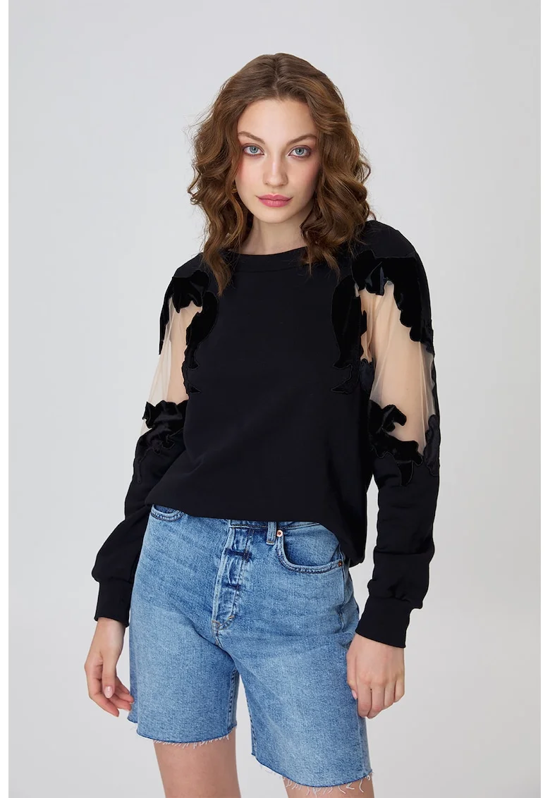 Bluza sport cu insertii de tul Artist, Negru