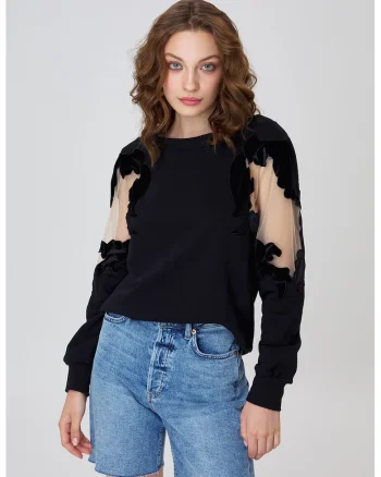 Bluza sport cu insertii de tul Artist, Negru