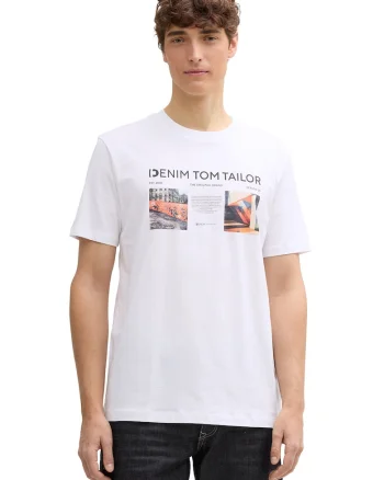 Tricou de bumbac cu logo, Alb