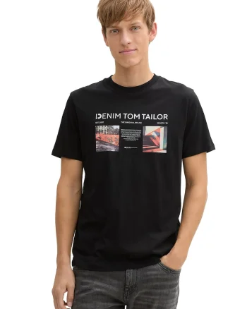 Tricou de bumbac cu logo, Negru