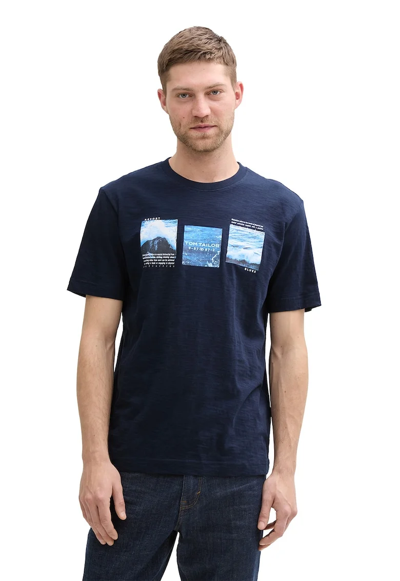 Tricou din bumbac cu imprimeu, Bleumarin