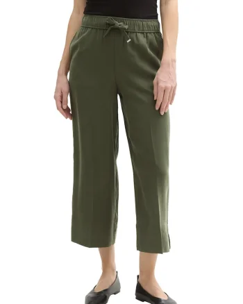 Pantaloni crop cu croiala dreapta, Kaki