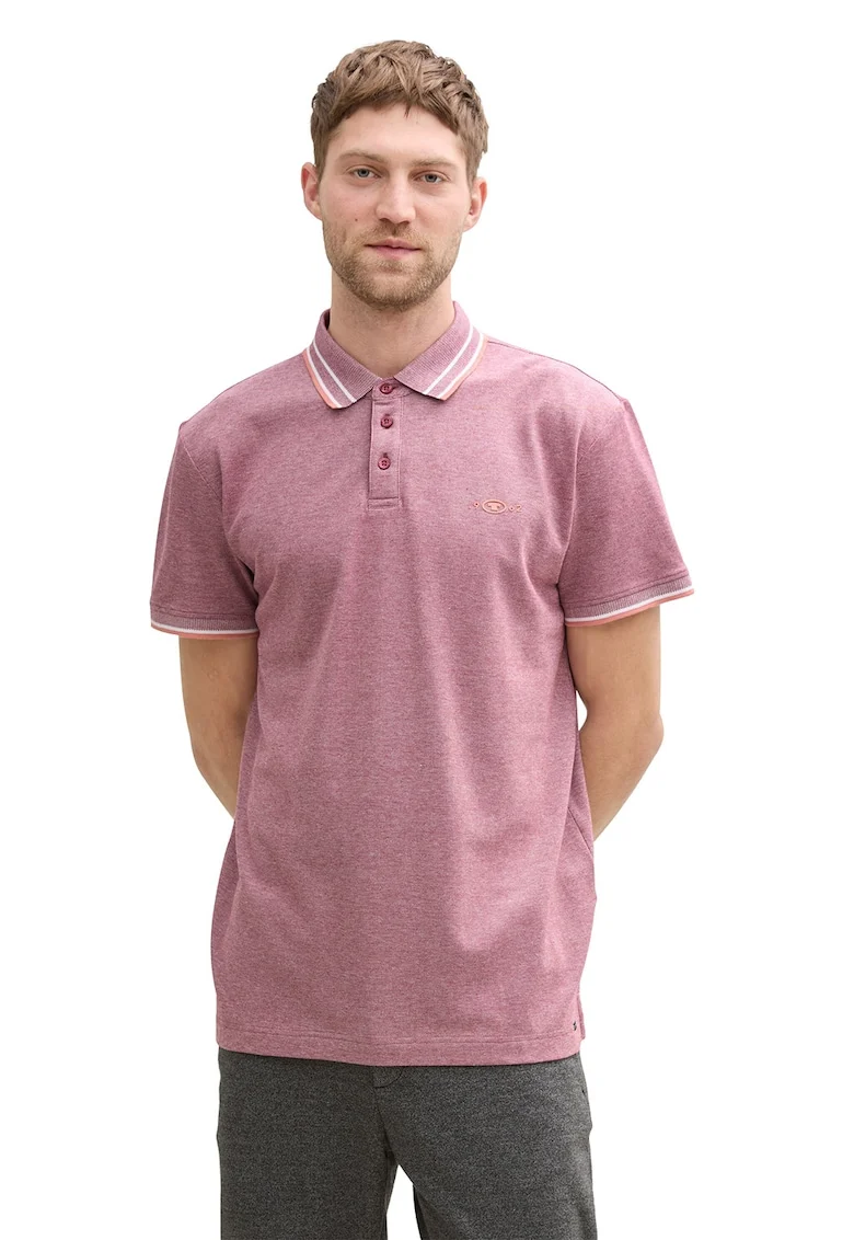 Tricou polo cu detalii contrastante, Rosu melage