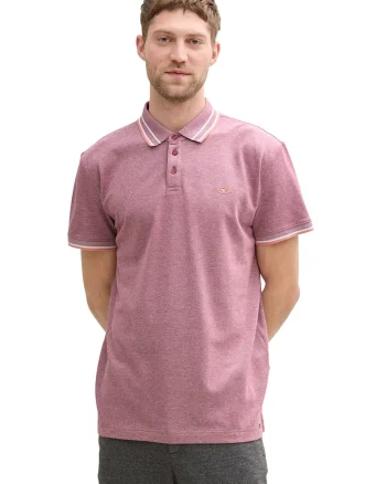 Tricou polo cu detalii contrastante, Rosu melage