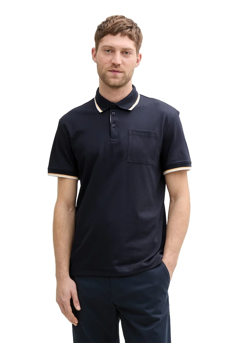 Tricou polo din bumbac organic cu buzunar aplicat, Albastru ultramarin