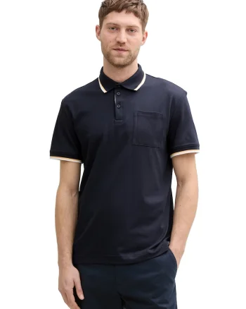 Tricou polo din bumbac organic cu buzunar aplicat, Albastru ultramarin