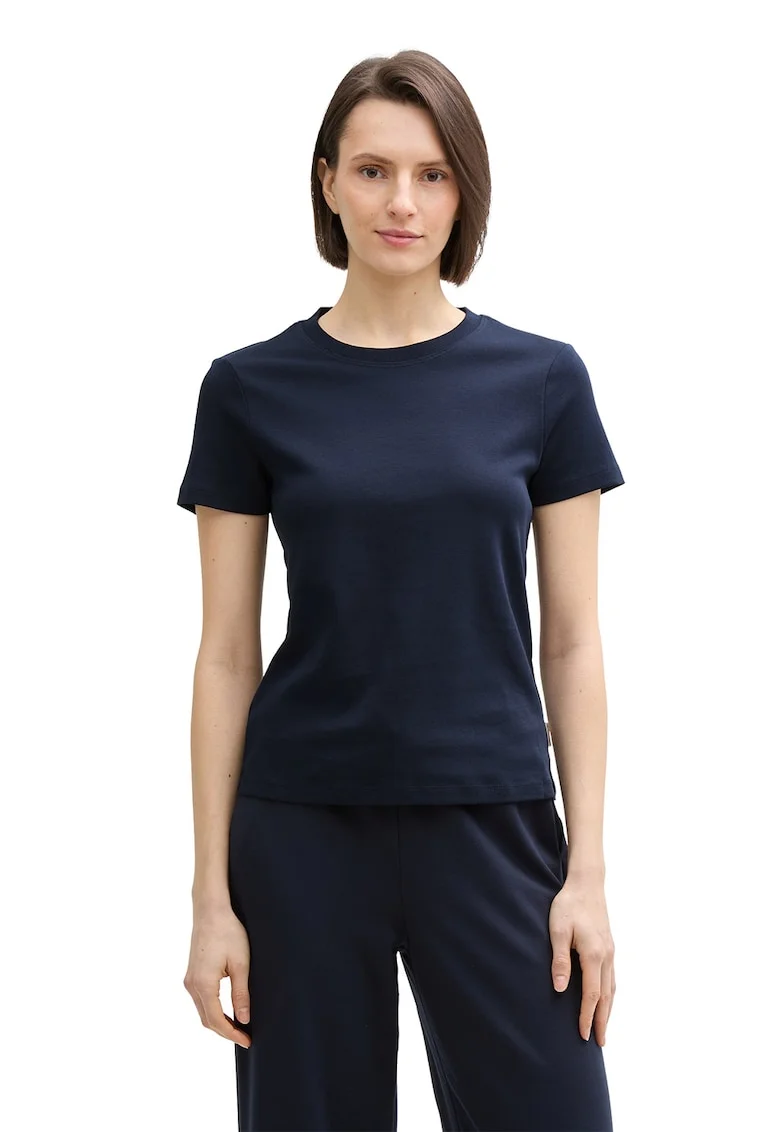 Tricou regular-fit din bumbac organic cu model uni, Bleumarin