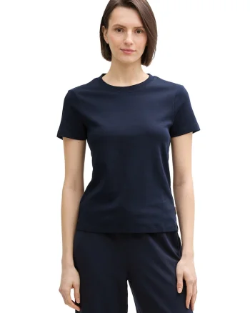 Tricou regular-fit din bumbac organic cu model uni, Bleumarin