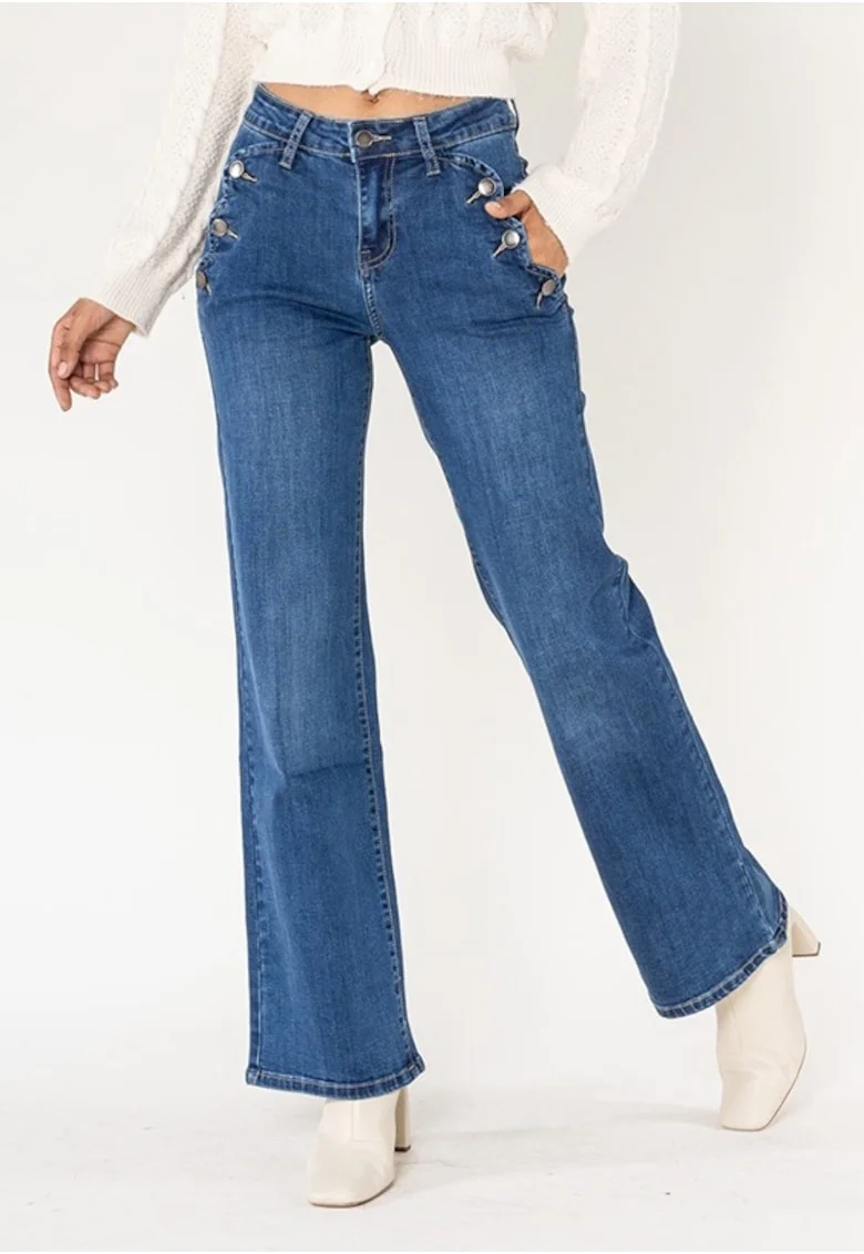 Blugi Dama Evazati  Albastri P195-5 M8 16804, Albastru