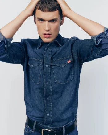 Camasa din denim cu buzunare pe piept, Bleumarin