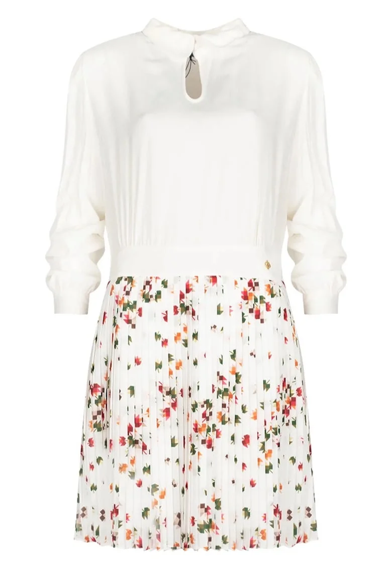 Rochie plisata cu imprimeu floral, Alb, 38