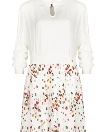 Rochie plisata cu imprimeu floral, Alb, 38