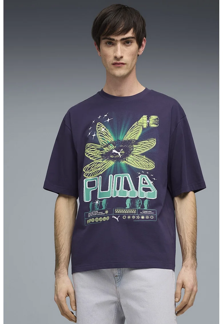 Tricou de bumbac cu imprimeu, Verde/Albastru inchis
